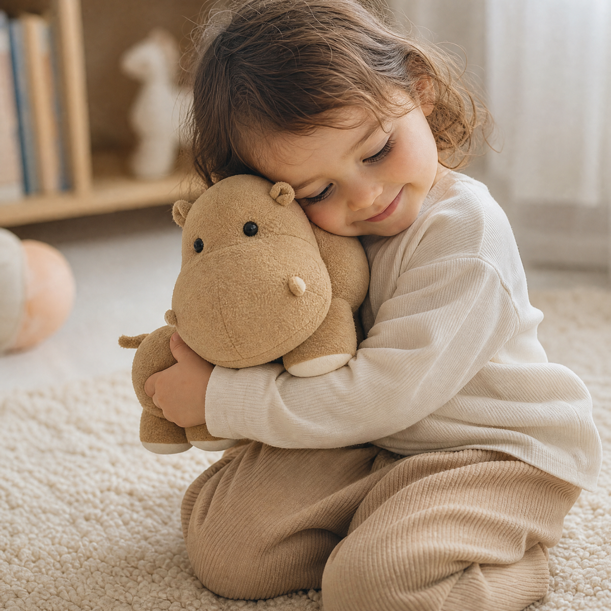 Peluche Ippopotamo in Piedi Beige Quattro Zampe - Utilizzo cosy interno