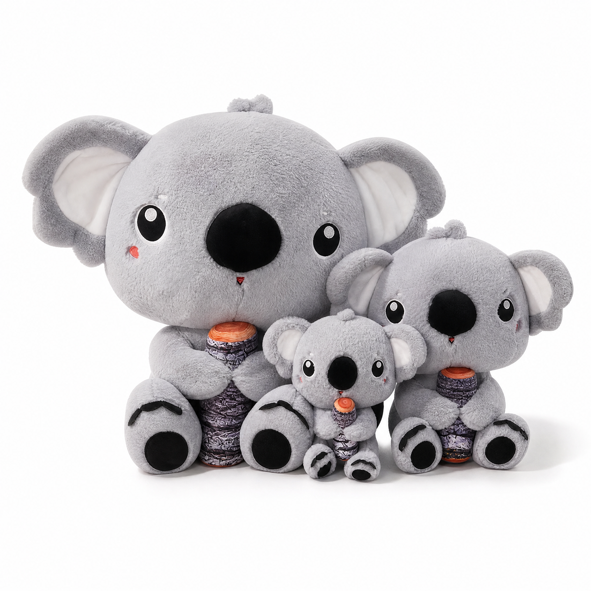 Peluche Koala Grigio con Bambù - Sfondo bianco frontale