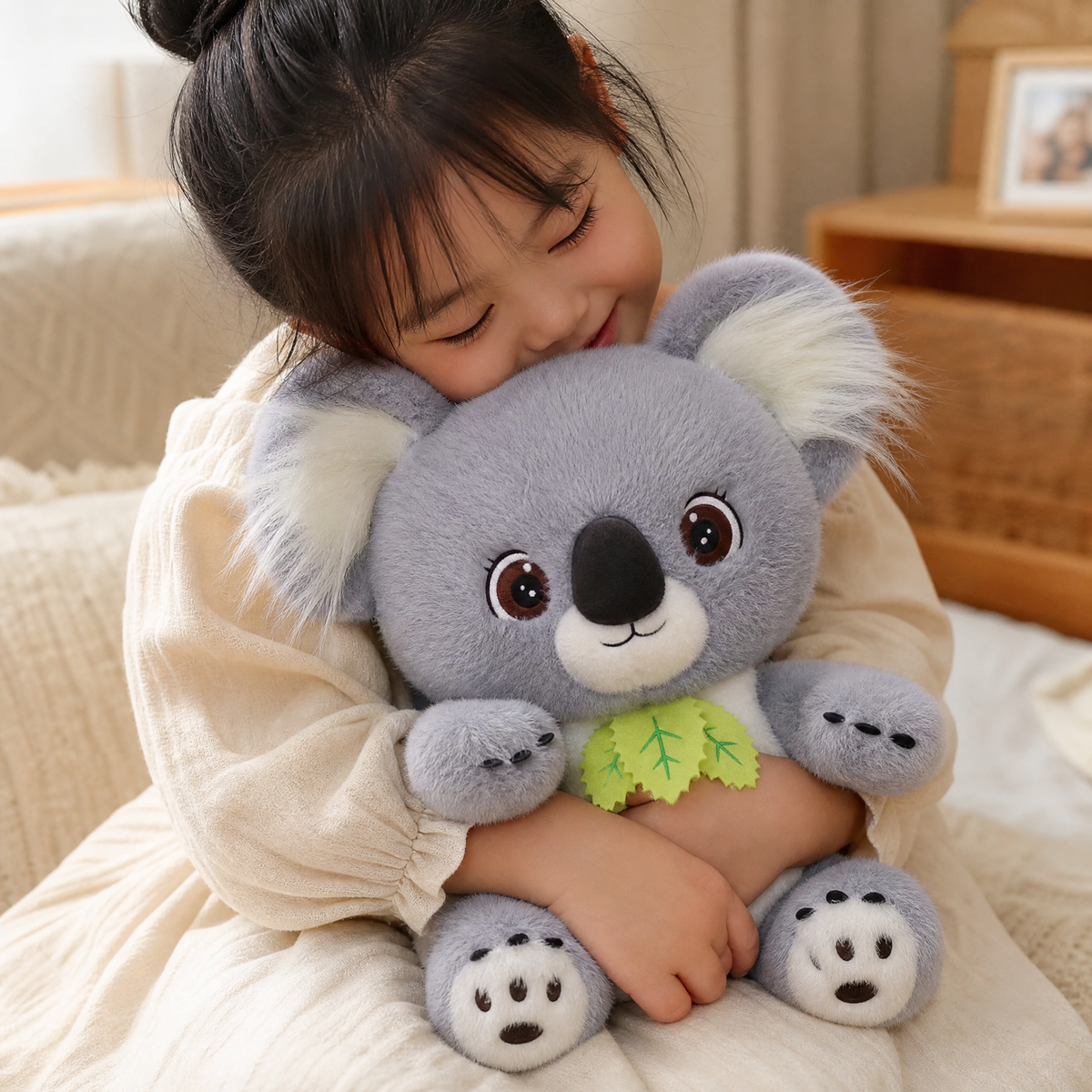 Peluche Koala Grigio con Foglia di Eucalipto - Utilizzo cosy interno
