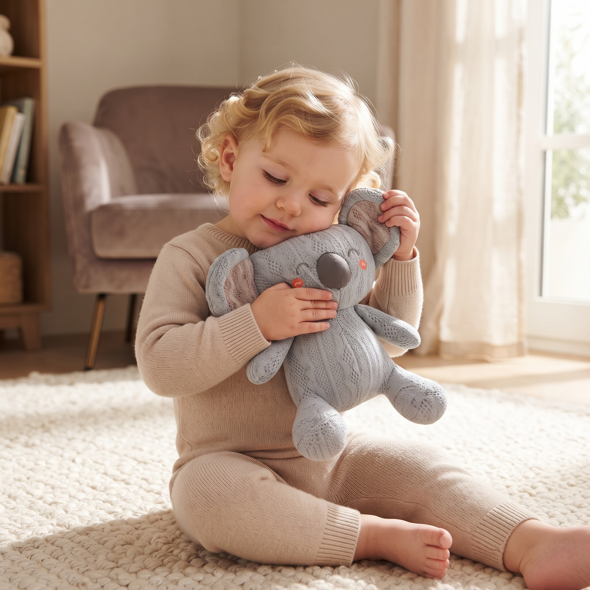 Peluche Koala a Maglia Blu Grigio 20 cm - Uso accogliente in interni