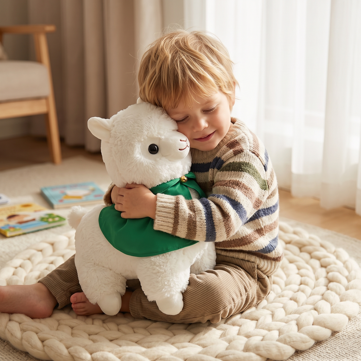 Peluche Lama Mago con Mantello Verde - Utilizzo cosy in interno