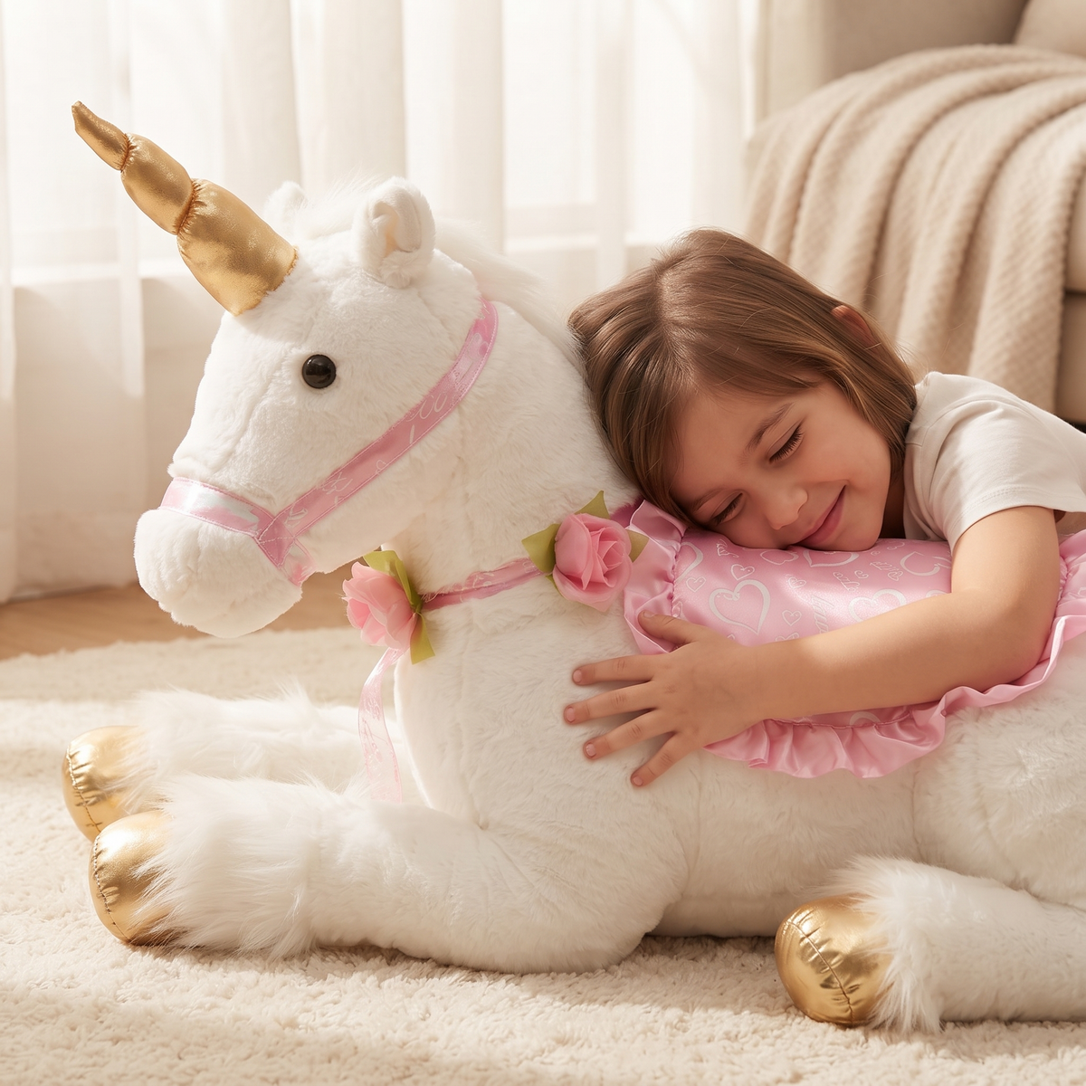 Peluche Unicorno Gigante Bianco 100cm - Uso accogliente in interni