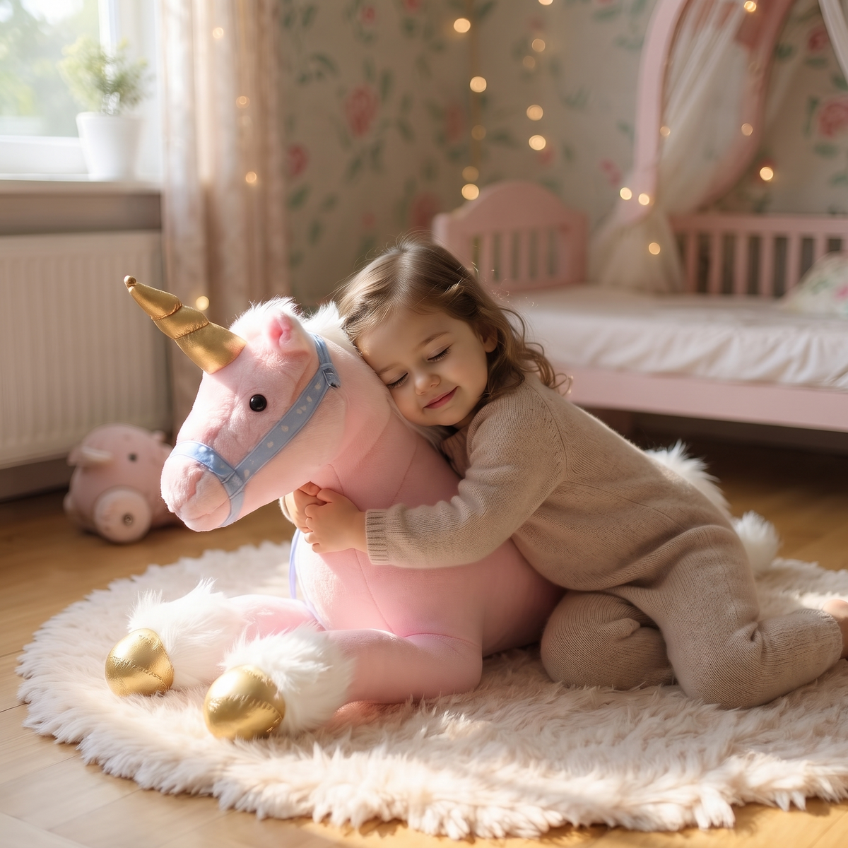 Peluche Unicorno Gigante Rosa 100 cm - Uso accogliente in interni