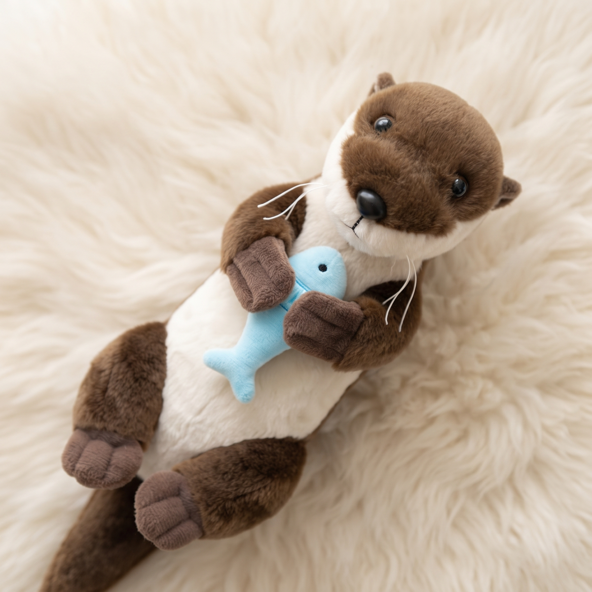 Peluche Lontra Sdraiata con Pesce - Dettaglio del materiale