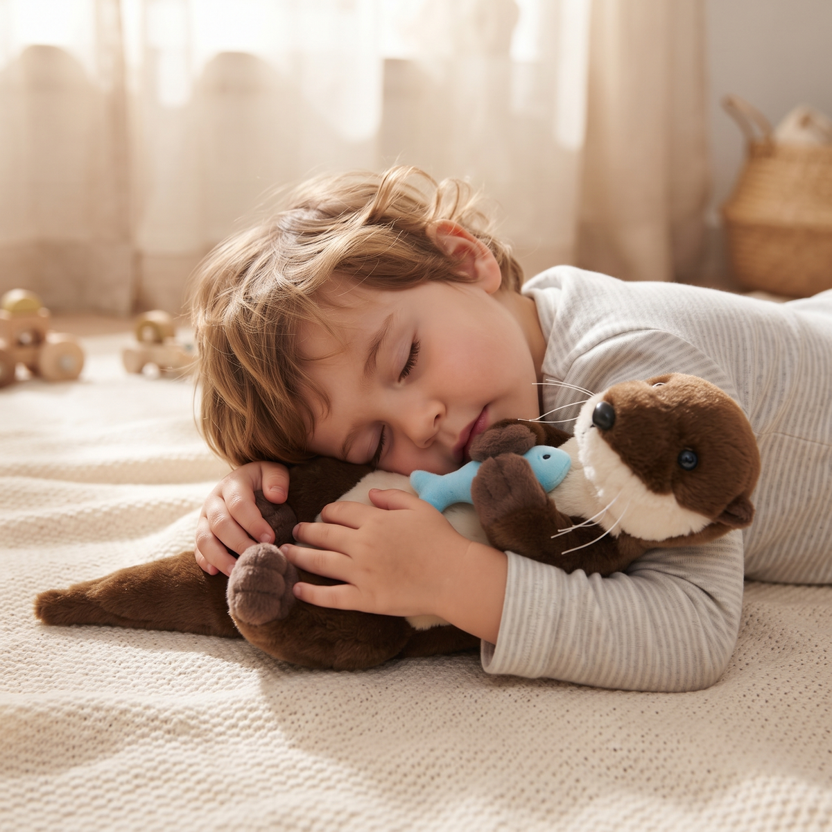 Peluche Lontra Sdraiata con Pesce - Utilizzo accogliente in interni