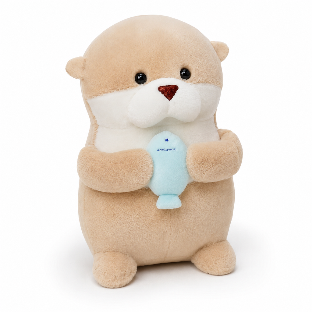 Peluche Lontra con Pesce - 31cm · 11cm · 21cm