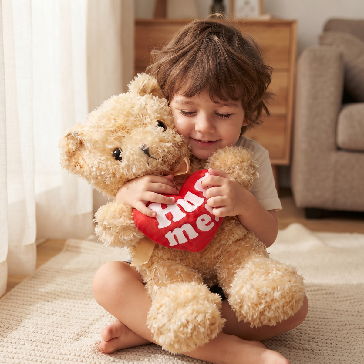 Peluche orso coccolone con cuore Hug Me - utilizzo accogliente in un interno