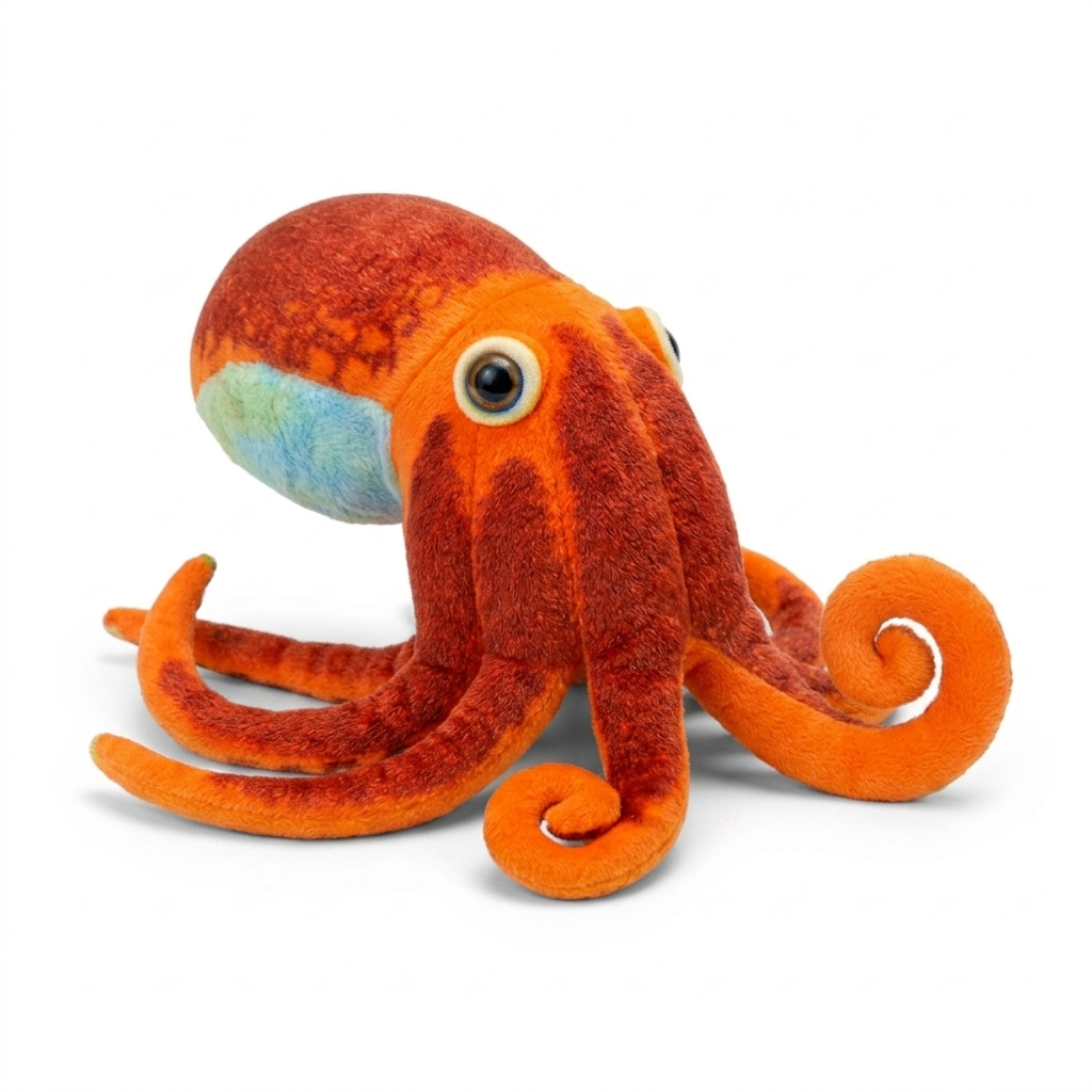 Peluche Polpo Realistico Arancione a Tentacoli - sfondo bianco laterale