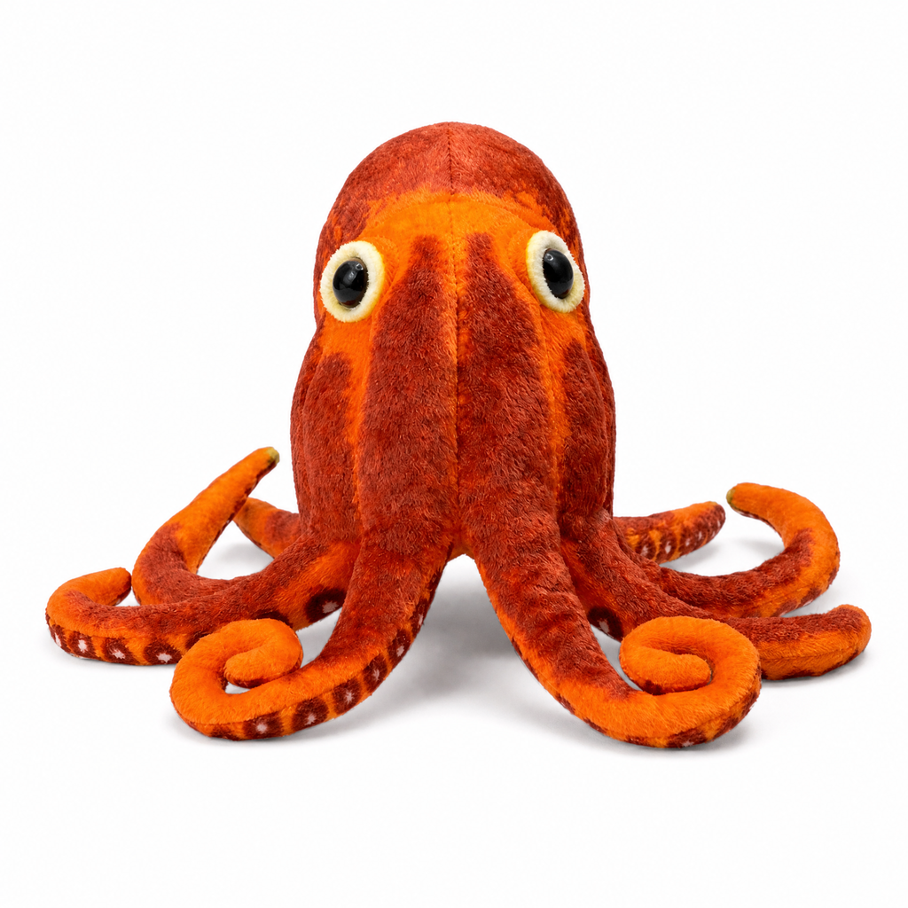 Peluche Polpo Realistico Arancione a Tentacoli - sfondo bianco frontale