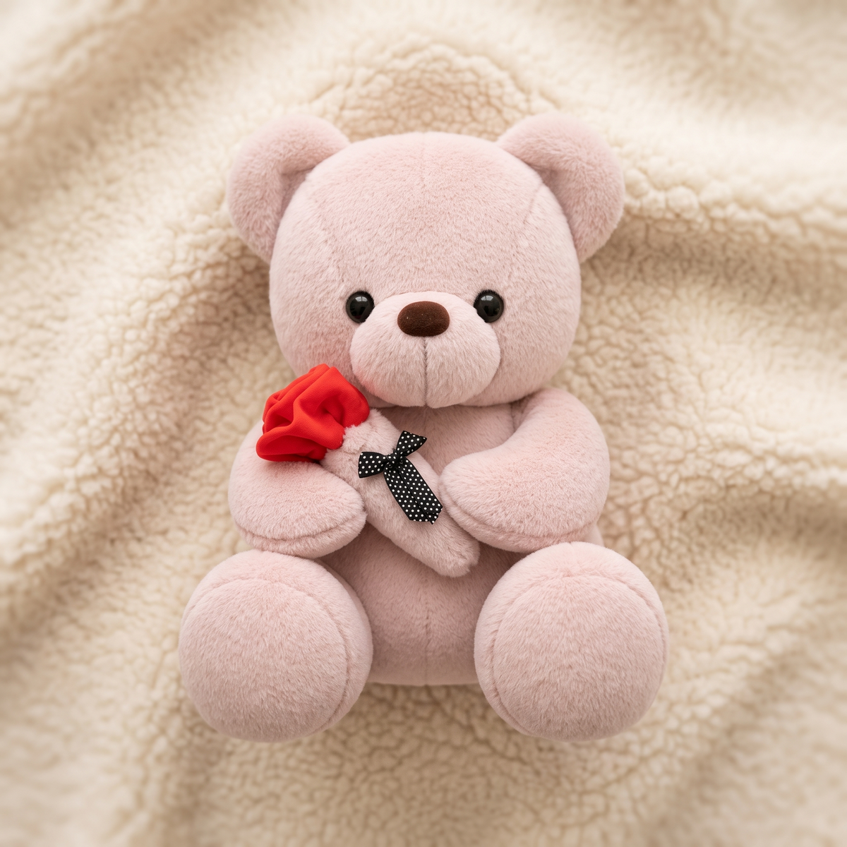 Orsetto di Peluche Rosa con Rosa Rossa - Dettaglio del materiale