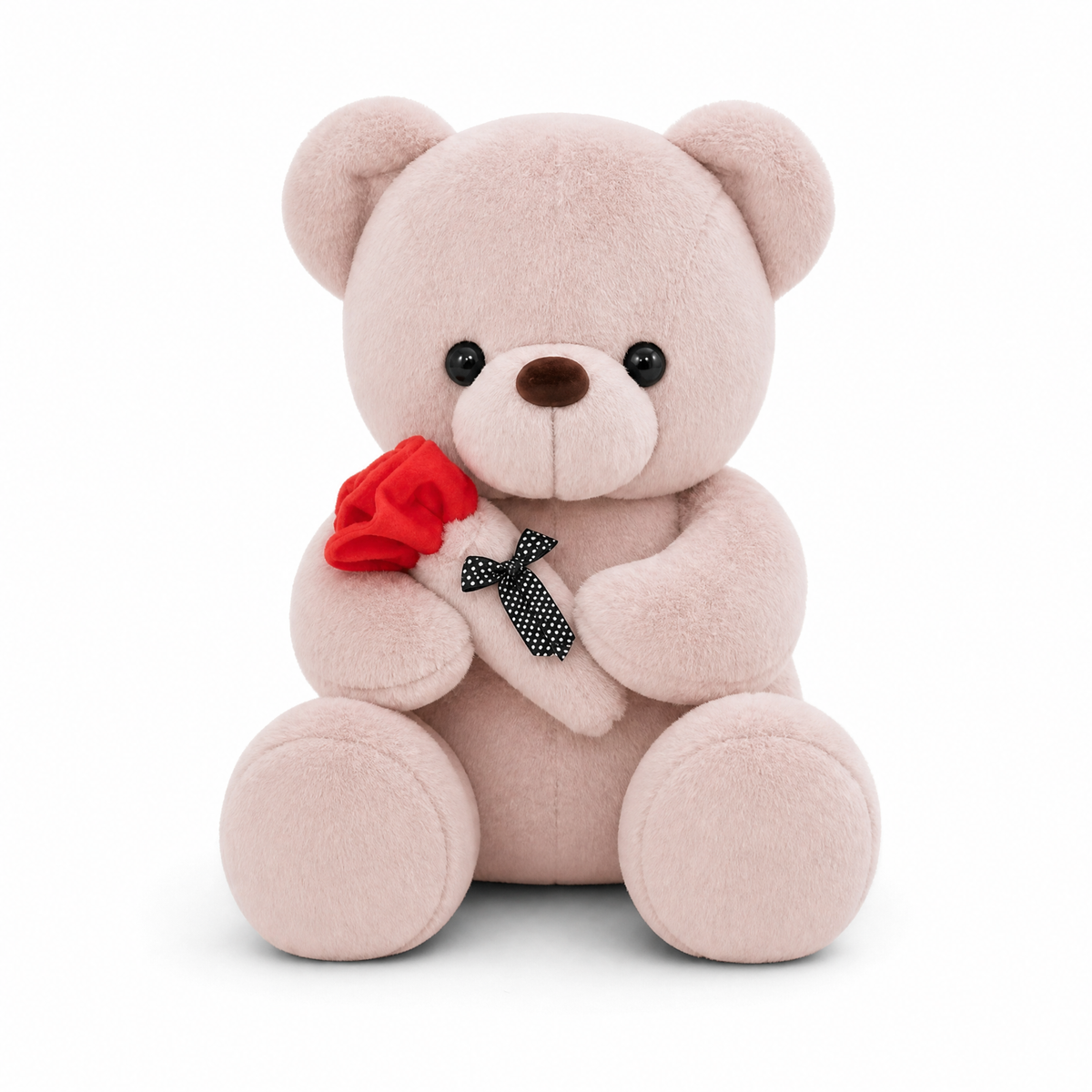 Orsetto di Peluche Rosa con Rosa Rossa - Sfondo bianco frontale