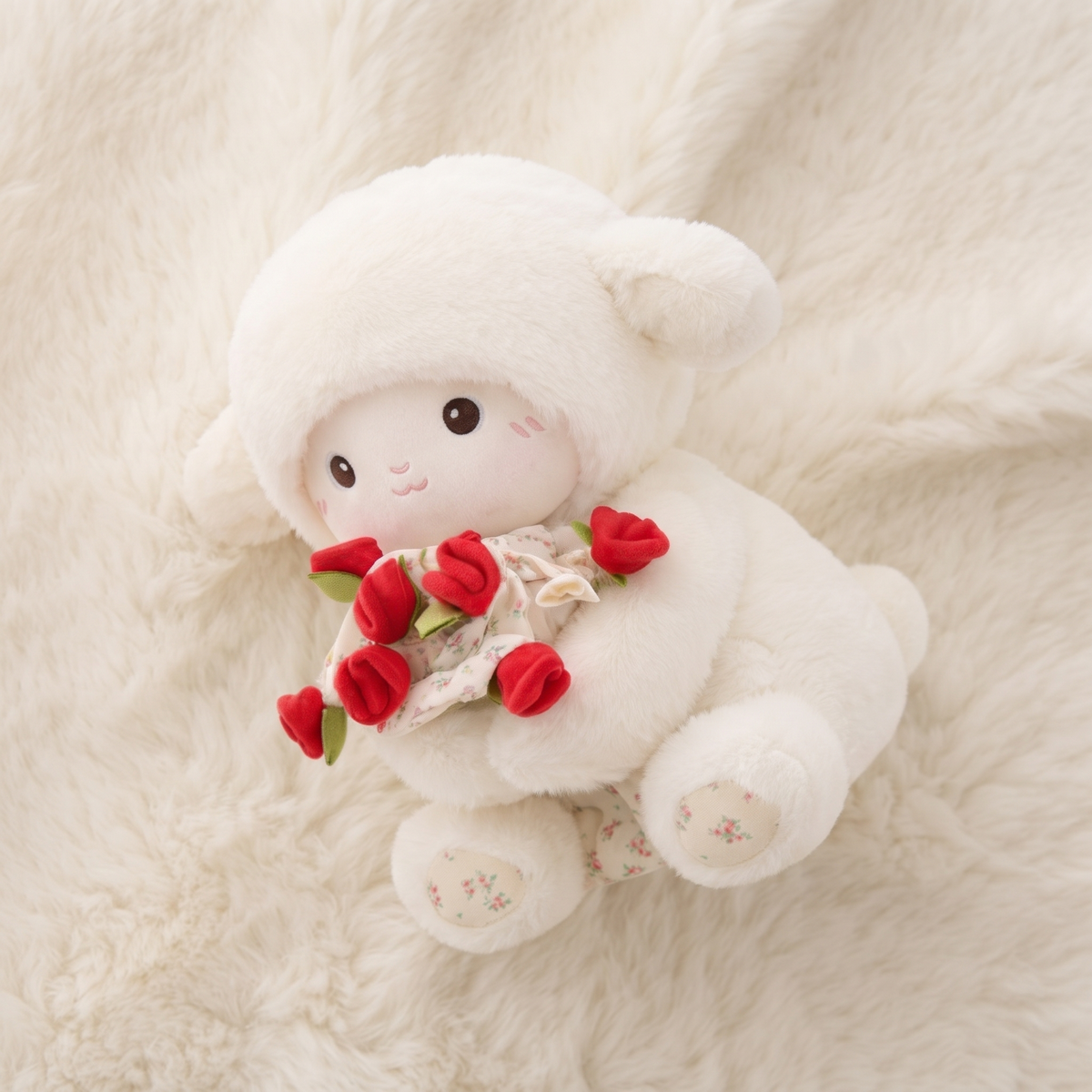 Peluche Pecora San Valentino con Bouquet di Rose - Dettaglio del materiale