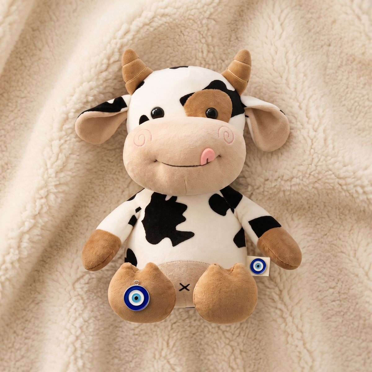 Peluche Mucca Bianca e Nera in Cotone Morbido - Dettaglio del materiale