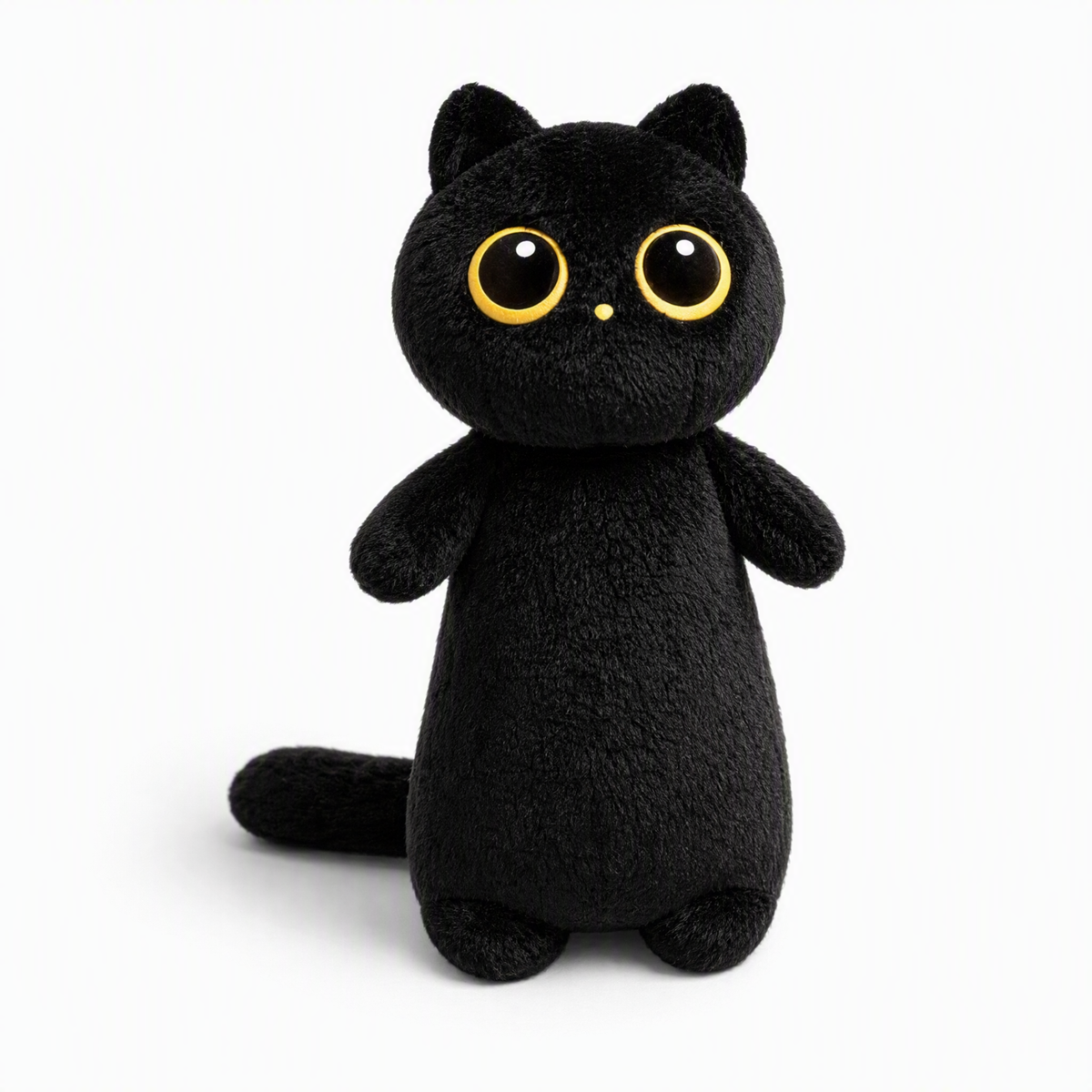 Peluche Gatto Nero Kawaii con Grandi Occhi - sfondo bianco frontale