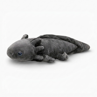 Peluche axolotl realistico nero con occhi blu - Sfondo bianco di profilo