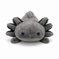 Peluche axolotl realistico nero con occhi blu - Sfondo bianco frontale