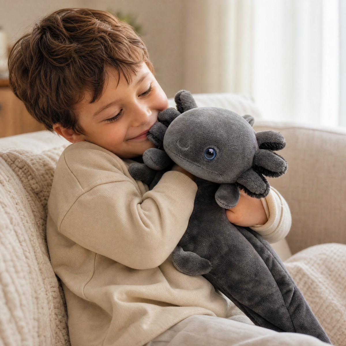 Peluche axolotl realistico nero con occhi blu - Uso accogliente in interni