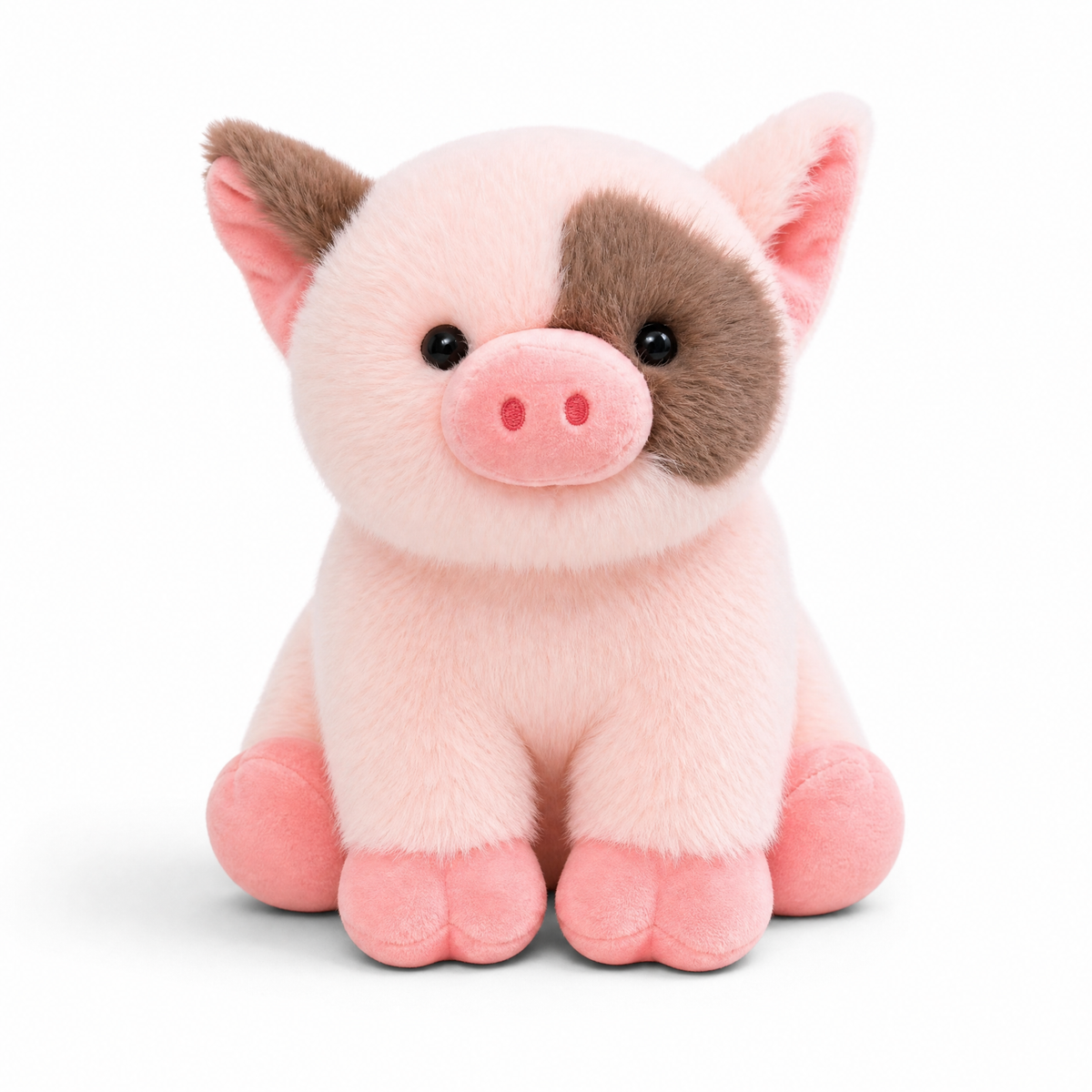 Peluche maialino rosa con macchia marrone - Sfondo bianco frontale