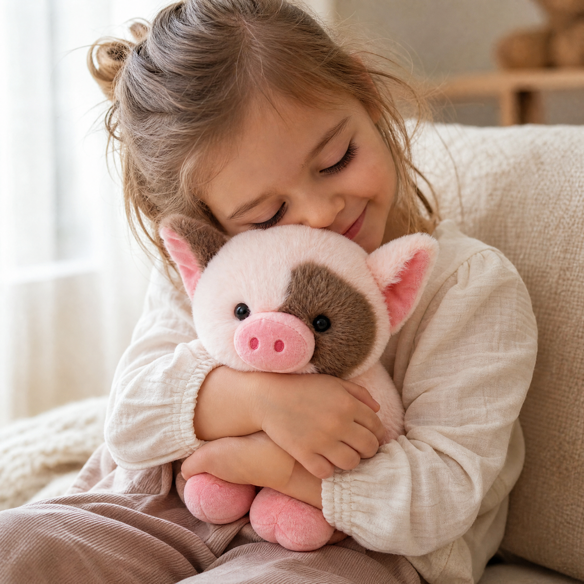 Peluche maialino rosa con macchia marrone - Uso accogliente in interni