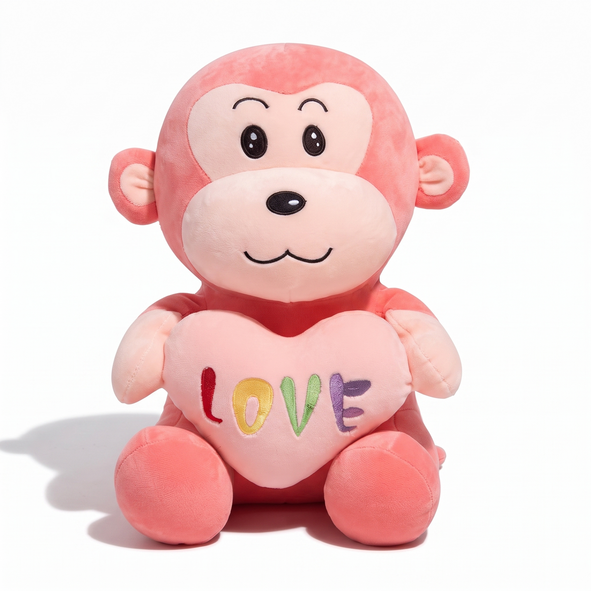 Scimmia di peluche con cuore Love - sfondo bianco frontale