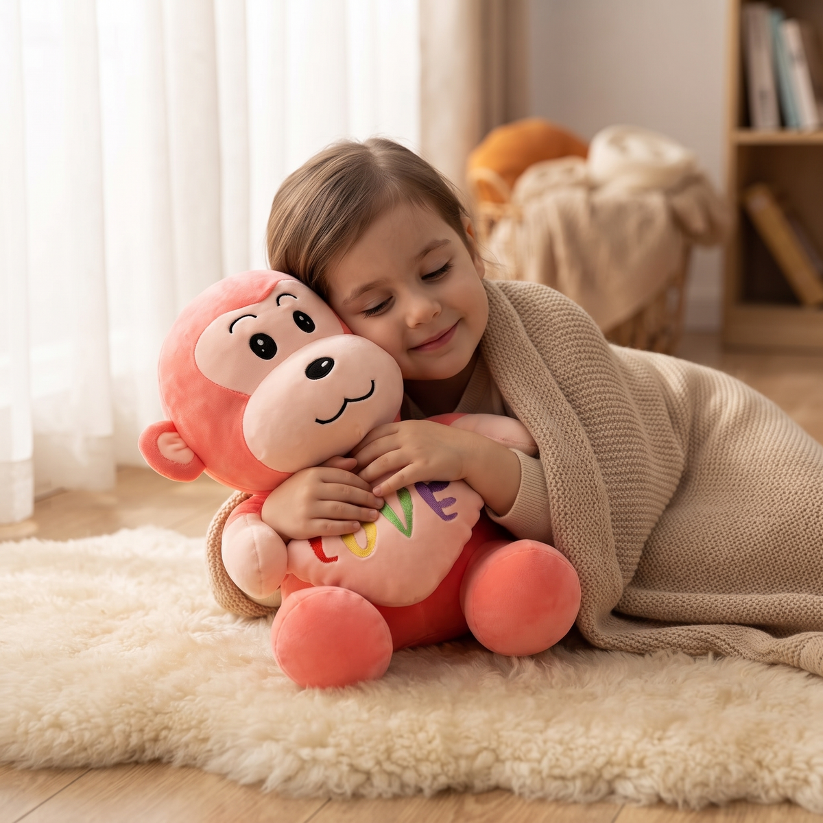 Scimmia di peluche con cuore Love - utilizzo accogliente in un interno