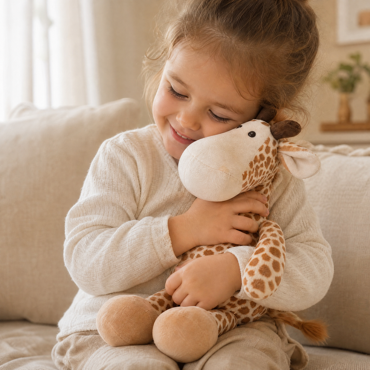 Peluche giraffa seduta con grandi zoccoli - Uso accogliente in interni