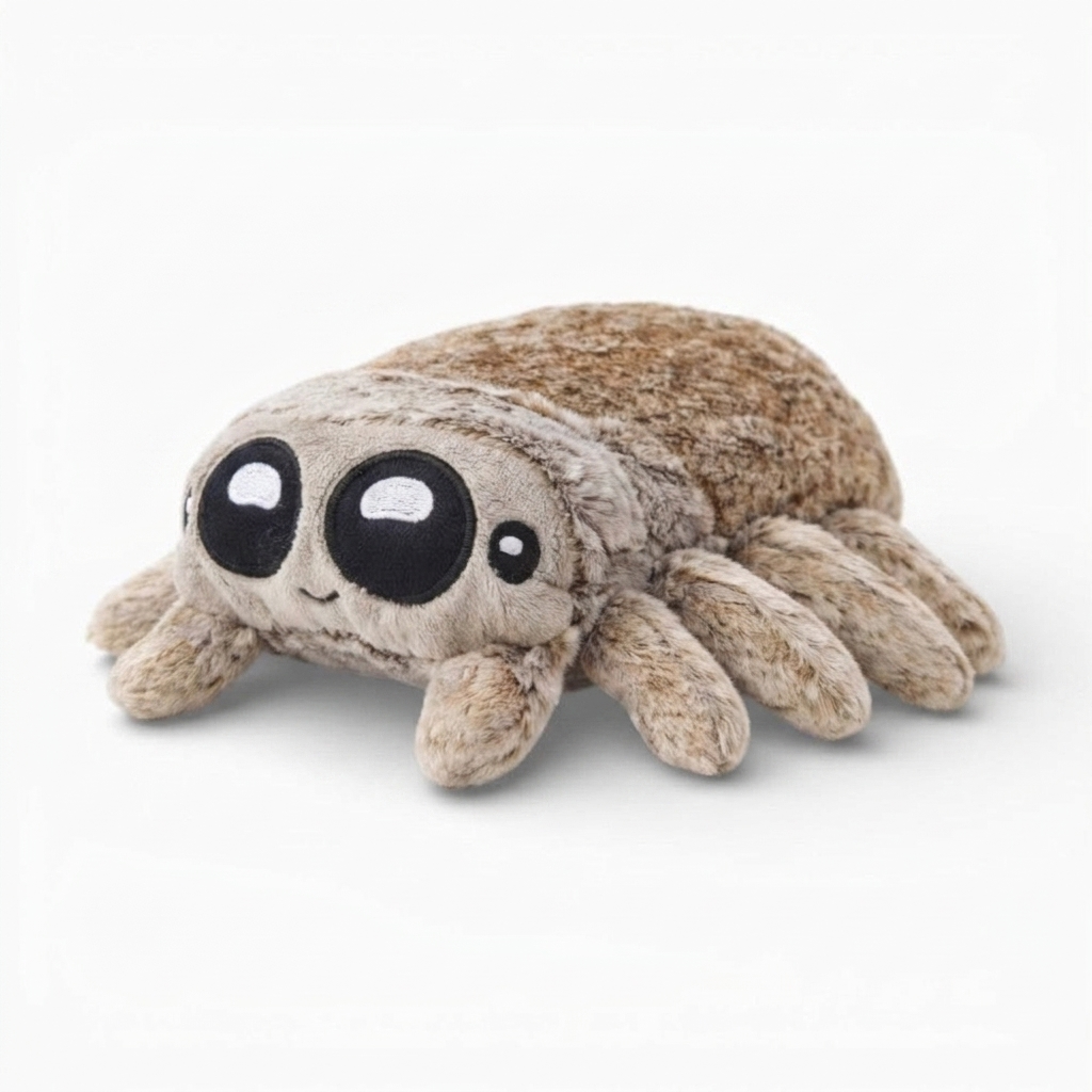 Peluche Ragno Grigio dai Grandi Occhi - Fondo bianco laterale