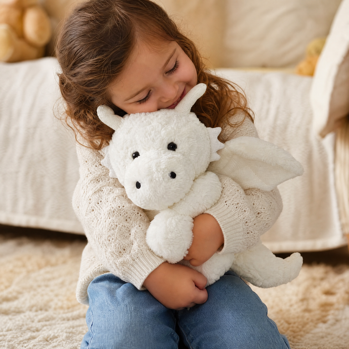 Peluche drago bianco con ali - Uso accogliente in interni
